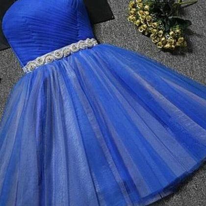 Cute Royal Blue Tulle Knee Length Party Dress,..