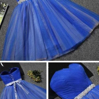 Cute Royal Blue Tulle Knee Length Party Dress,..