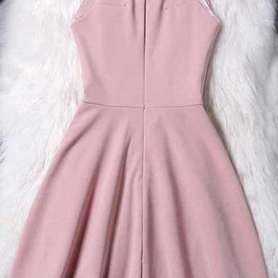 Lovely Pink Halter Chiffon Short Party Dress,..