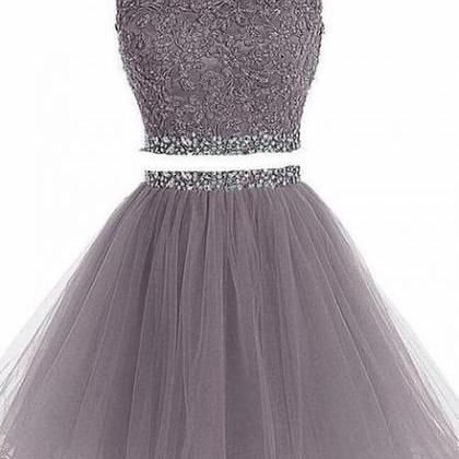 Lovely Grey Tulle Two Piece Homecoming Dress,..