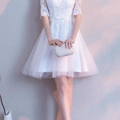Beautiful White Tulle With Lace Top Short Sleeves..