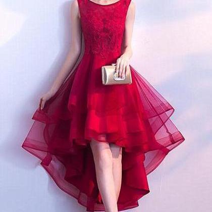 Beautiful Red Tulle High Low Party Dress, Red..