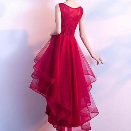 Beautiful Red Tulle High Low Party Dress, Red..