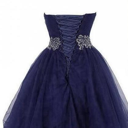 Cute Navy Blue Sweetheart Beaded Homecoming Dress,..