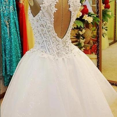 Cute Halter White Lace Flower Short Tulle Party..