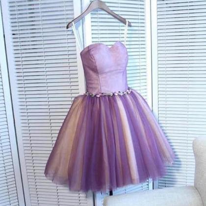 Cute Purple Sleeveless Lace Up Princess Short Homecoming Dresses