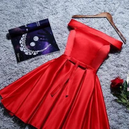 Cute Red Satin A-line Short Party Dress, Red..