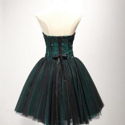 Beautiful Dark Green And Black Tulle Short Party..