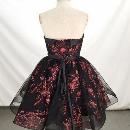 Cute Black Lace Floral Short Party Dress , Black..