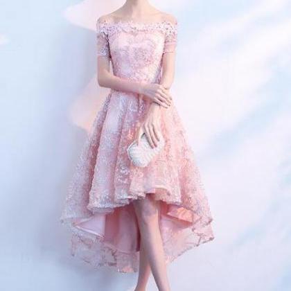 Beautiful Pink High Low Lace Cute Party Dress,..