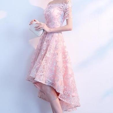 Beautiful Pink High Low Lace Cute Party Dress,..