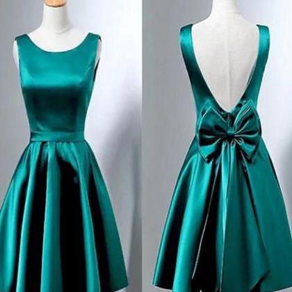Beautiful Dark Green Satin Short Party Dress ,..