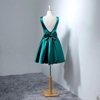 Beautiful Dark Green Satin Short Party Dress ,..