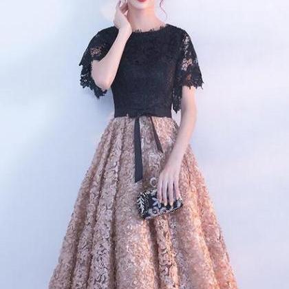Lovely Black Lace Top Tea Length Party Dress,..