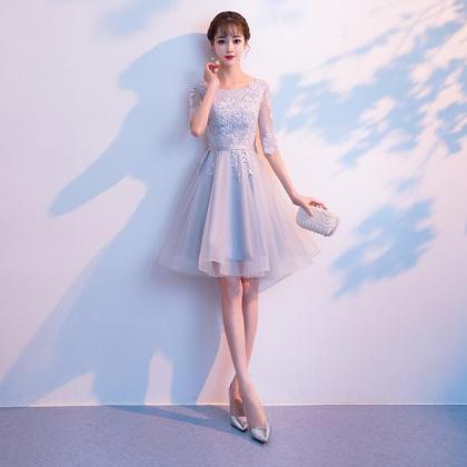 Light Grey Short Sleeves Tulle With Lace Party..