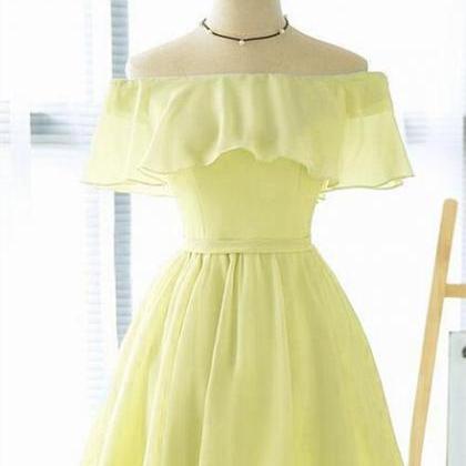 Cute Light Yellow Chiffon Short Party Dress, Short..
