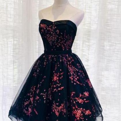 Black Tulle Scoop Homecoming Dress, Lovely Black..