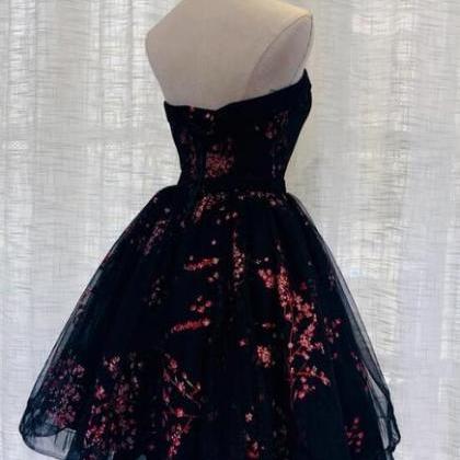 Black Tulle Scoop Homecoming Dress, Lovely Black..