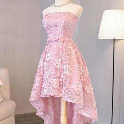Charming A-line pink lace high-low short prom dress,homecoming dresses c2967 main image 0