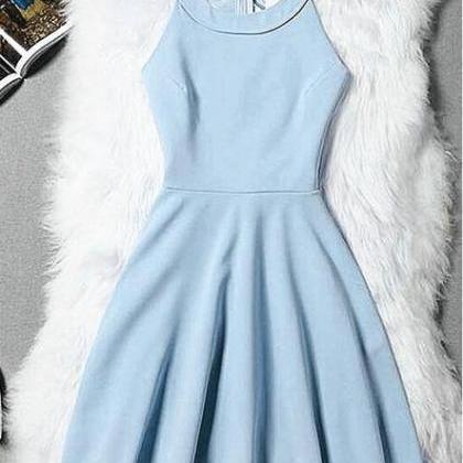 Light Blue Halter Short Wedding Party Dress, Cute..