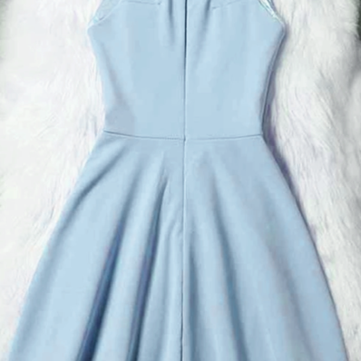 Light Blue Halter Short Wedding Party Dress, Cute..