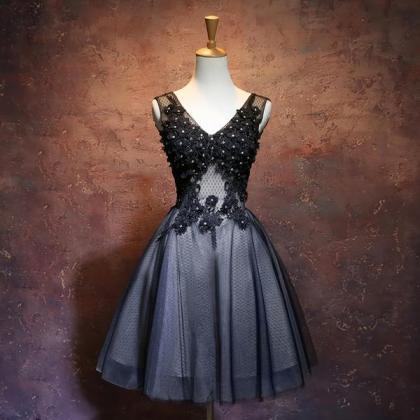 Black V-neckline Tulle With Lace Applique Party..