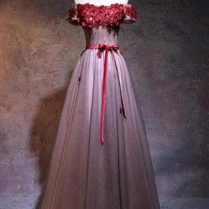 Unique Pink Tulle Off Shoulder Prom Dress With..