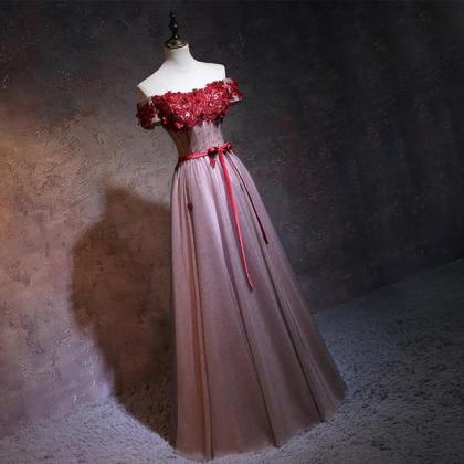 Unique Pink Tulle Off Shoulder Prom Dress With..