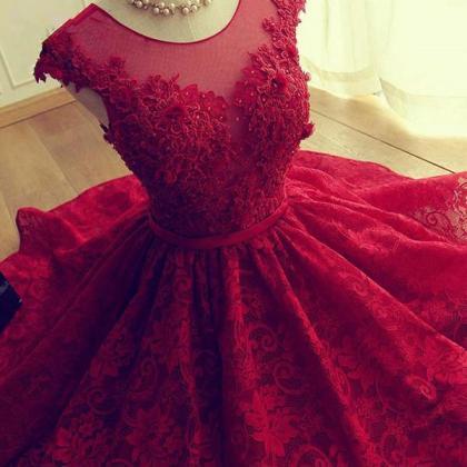 Fashionable Wine Red Lace High Low Party Dress,..