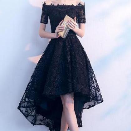 Lovely Black Lace Off Shoulder Bridesmaid Dress,..