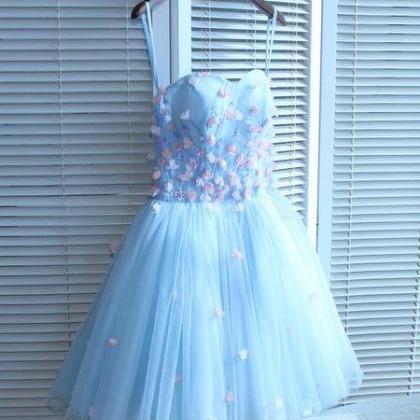 Light Blue Sweetheart Short Handmade Party Dress,..