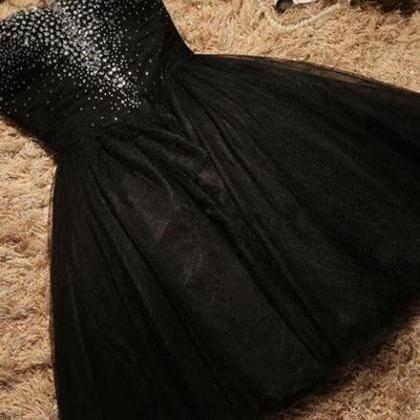 Black Sparkle Beaded Sweetheart Tulle Prom Dress,..
