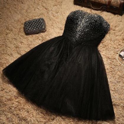 Black Sparkle Beaded Sweetheart Tulle Prom Dress,..