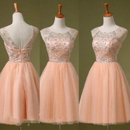 Adorable Pearl Pink Beaded Knee Length Party..