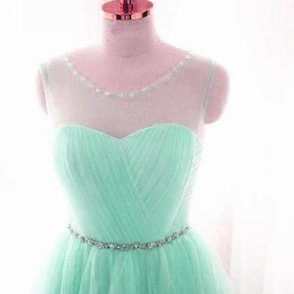 Mint Green Tulle Round Beaded Tulle Party Dress,..