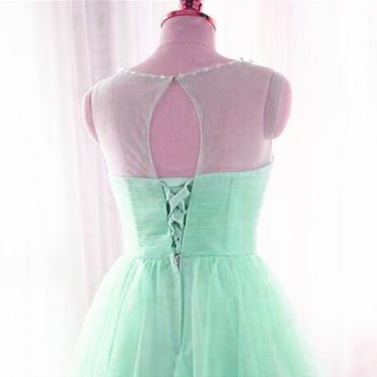 Mint Green Tulle Round Beaded Tulle Party Dress,..