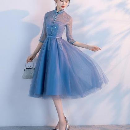 Beautiful Blue Knee Length Beaded Party Dress,..