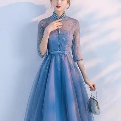 Beautiful Blue Knee Length Beaded Party Dress,..