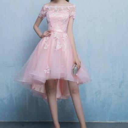 Cute Pink High Low Off Shoulder Prom Dress 2021,..