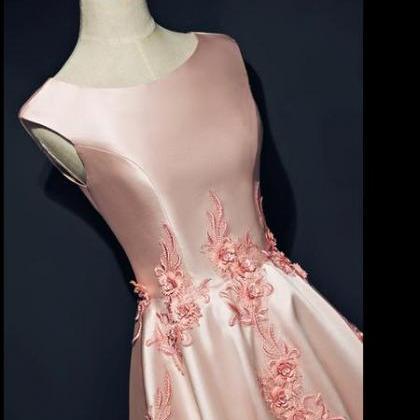 Pink Satin Knee Length Short Homecoming Dress,..