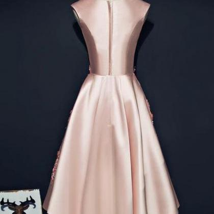 Pink Satin Knee Length Short Homecoming Dress,..