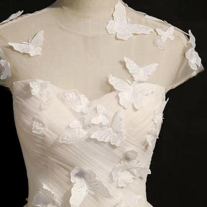 Lovely Ivory Tulle Short Prom Dress, Cap Sleeves..