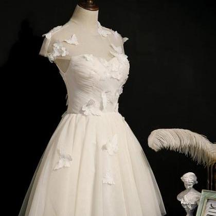 Lovely Ivory Tulle Short Prom Dress, Cap Sleeves..