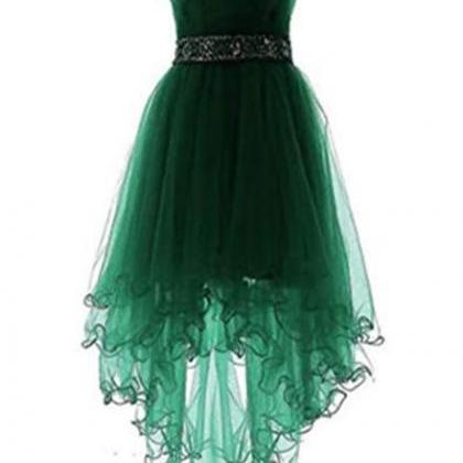 Dark Green Tulle High Low Party Dress, Green Tulle..
