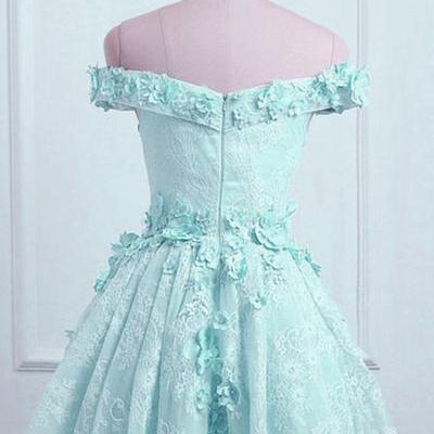 Mint Green Lace Off Shoulder High Low Party Dress,..