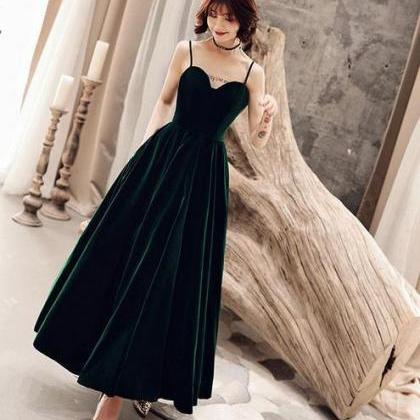Dark Green V Back Long Velvet Elegant Party Dress,..