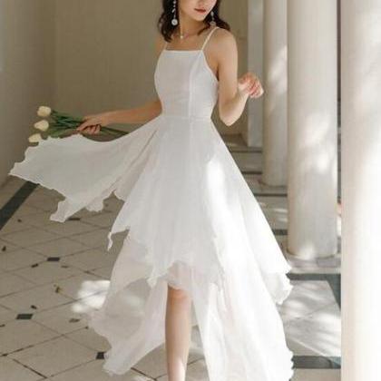 White Chiffon High Low Chic Simple Wedding Party..