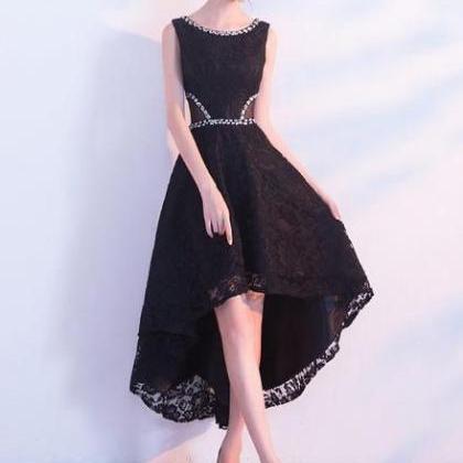 Black Lace High Low Beaded Short Party Dress,..