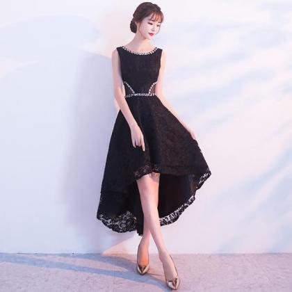 Black Lace High Low Beaded Short Party Dress,..