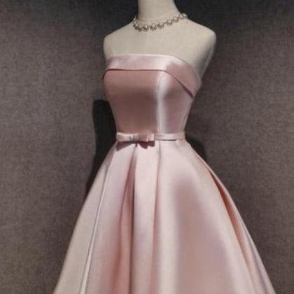 Cute Pink Satin Scoop Knee Length Short Prom Dress..